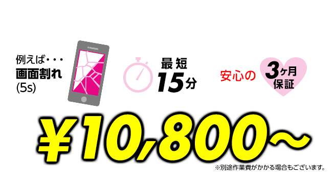 例えば･･･画面割れ（5s）￥10,800～